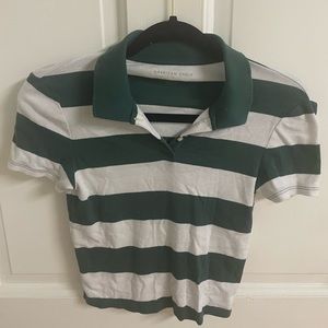 American Eagle Striped Cropped Green Polo